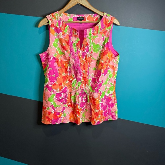 Pink and Orange Pleated Sleeveless Blouse - Picture 2 of 9